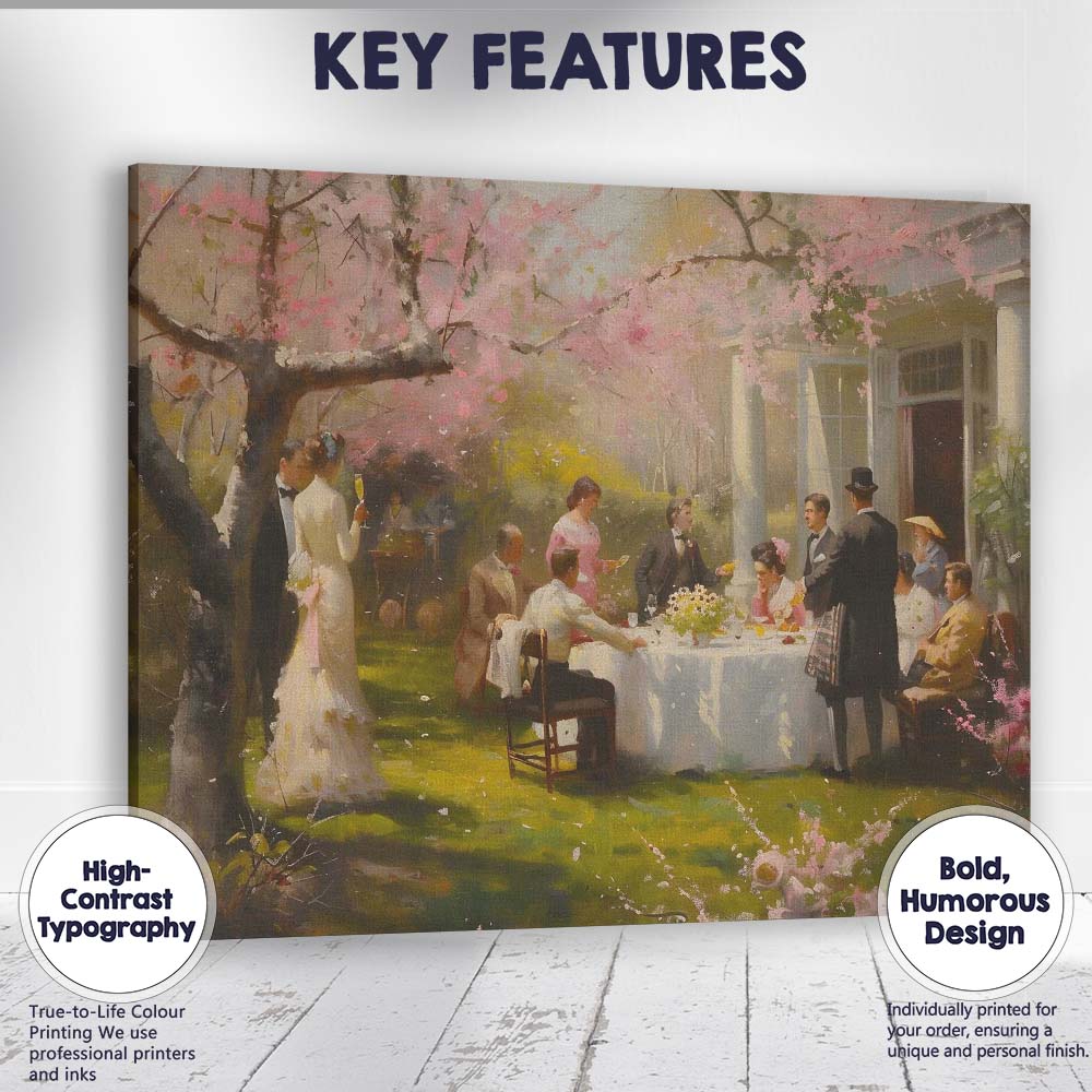 Elegant Spring Garden Party Cherry Blossom Gathering Canvas Wall Art Print Decor Picture Ready to Hang