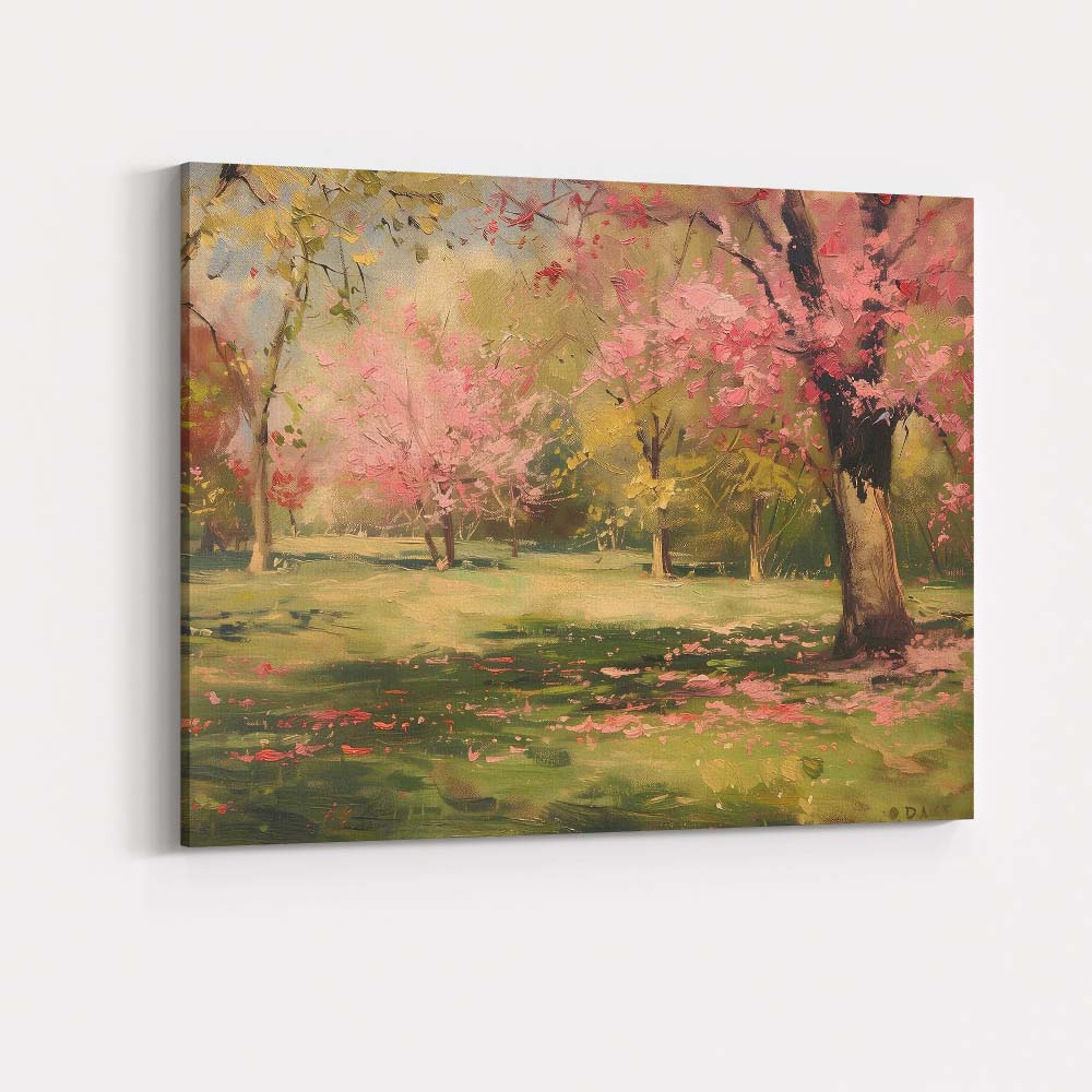 Impressionist Pink Cherry Blossom Park Spring Landscape Canvas Wall Art Print Decor Picture Ready to Hang