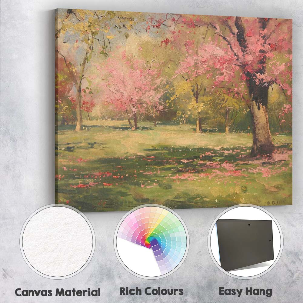 Impressionist Pink Cherry Blossom Park Spring Landscape Canvas Wall Art Print Decor Picture Ready to Hang