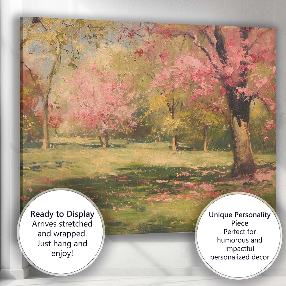 Impressionist Pink Cherry Blossom Park Spring Landscape Canvas Wall Art Print Decor Picture Ready to Hang