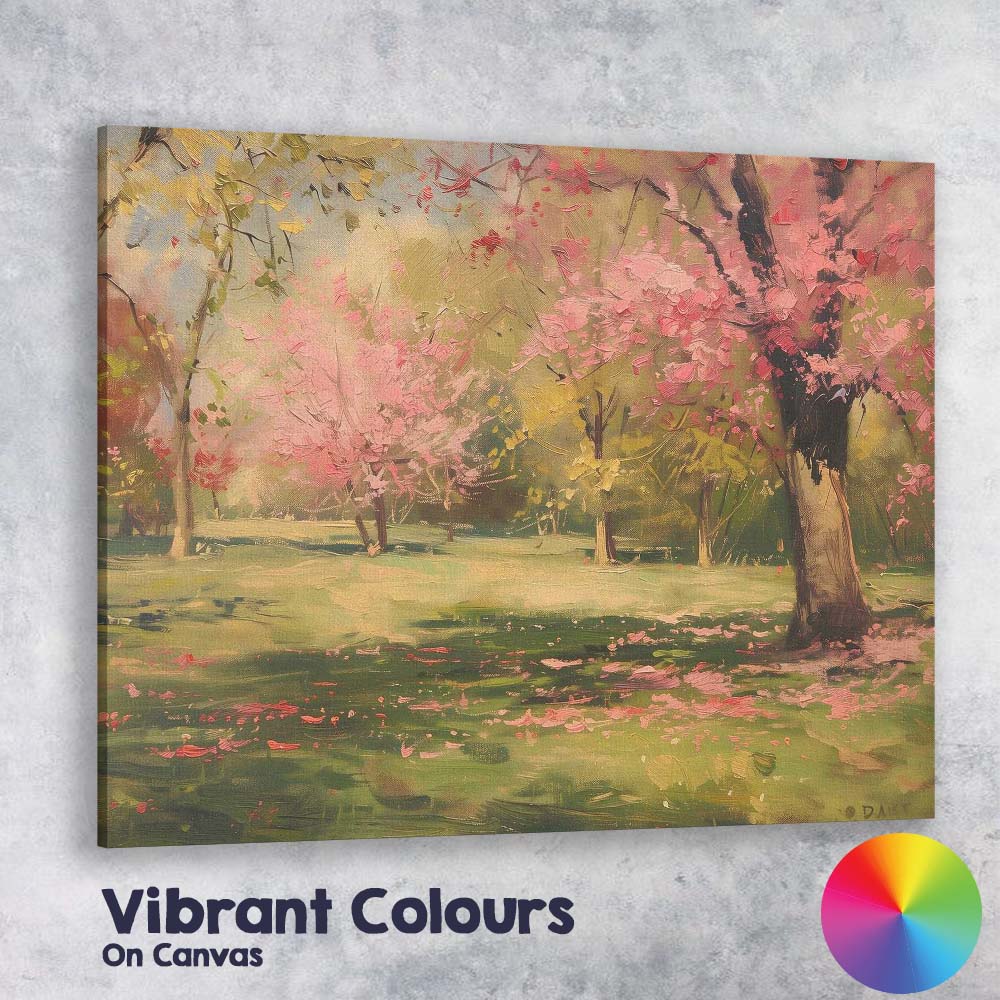 Impressionist Pink Cherry Blossom Park Spring Landscape Canvas Wall Art Print Decor Picture Ready to Hang