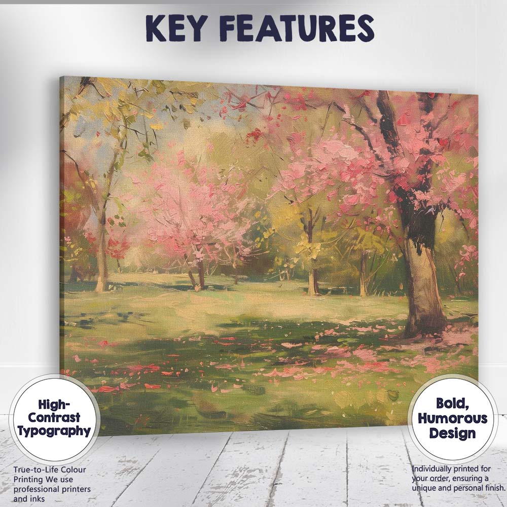 Impressionist Pink Cherry Blossom Park Spring Landscape Canvas Wall Art Print Decor Picture Ready to Hang