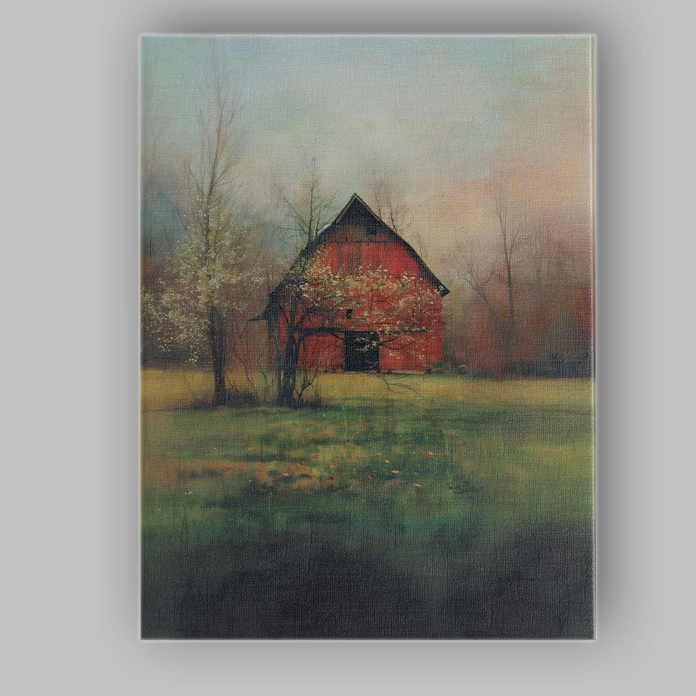 Rustic Red Barn Spring Blossom Countryside Landscape Canvas Wall Art Print Decor Picture Ready to Hang