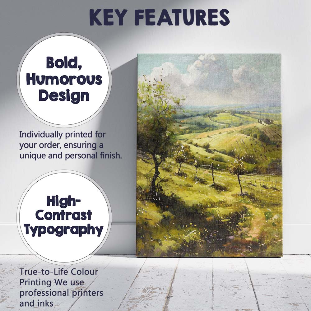 Bright Spring Valley Rolling Hills Countryside Landscape Canvas Wall Art Print Decor Picture Ready to Hang