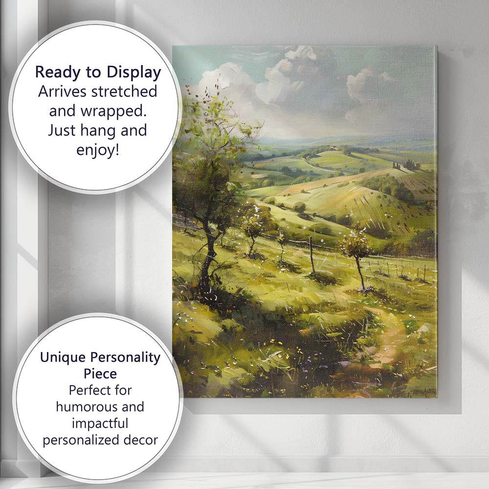 Bright Spring Valley Rolling Hills Countryside Landscape Canvas Wall Art Print Decor Picture Ready to Hang