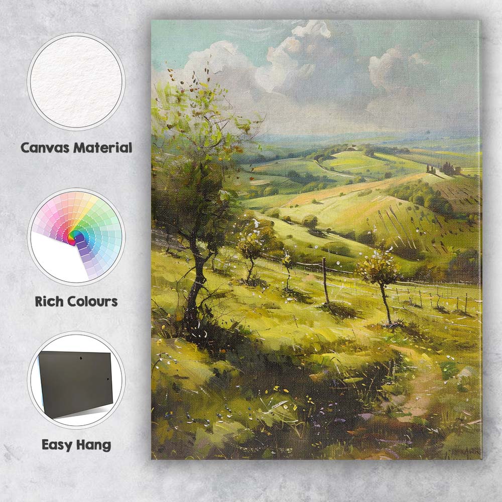 Bright Spring Valley Rolling Hills Countryside Landscape Canvas Wall Art Print Decor Picture Ready to Hang