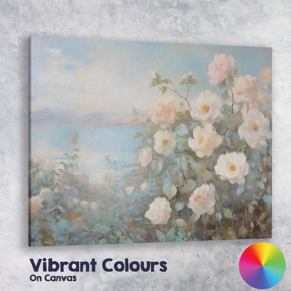 Soft White Rose Coastal Garden Floral Canvas Wall Art Print Decor Picture Ready to Hang