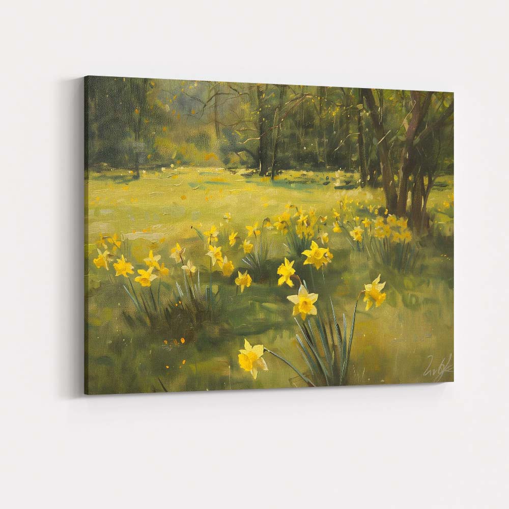 Impressionist Spring Daffodil Woodland Meadow Landscape Canvas Wall Art Print Decor Picture Ready to Hang
