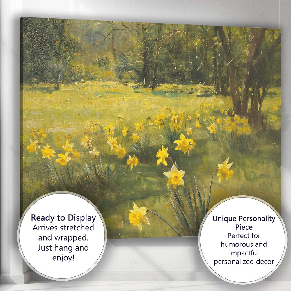 Impressionist Spring Daffodil Woodland Meadow Landscape Canvas Wall Art Print Decor Picture Ready to Hang
