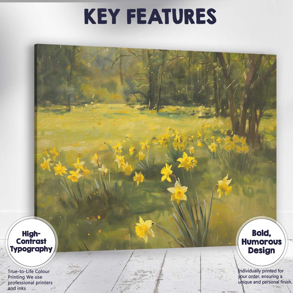 Impressionist Spring Daffodil Woodland Meadow Landscape Canvas Wall Art Print Decor Picture Ready to Hang