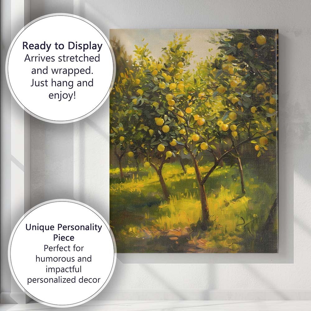 Vibrant Lemon Orchard Golden Citrus Grove Impressionist Canvas Wall Art Print Decor Picture Ready to Hang