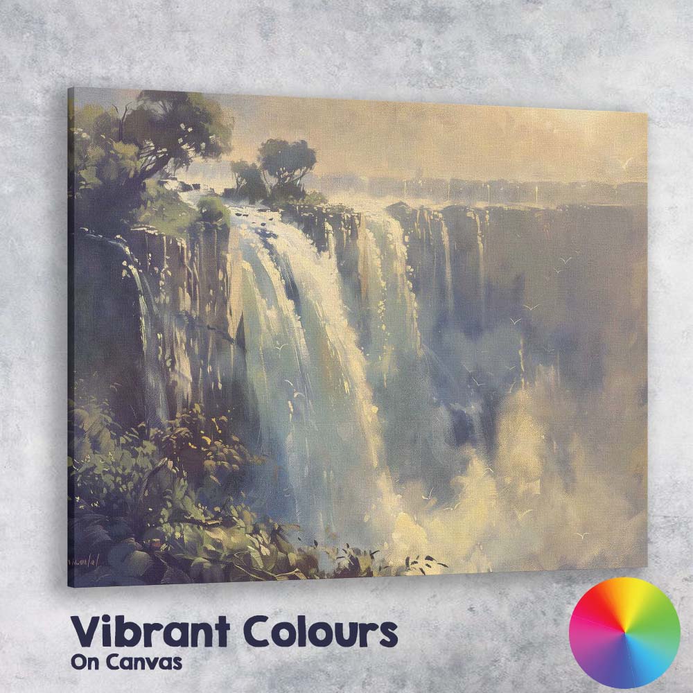 Majestic Misty Waterfall Dramatic Nature Landscape Impressionist Canvas Wall Art Print Decor Picture Ready to Hang