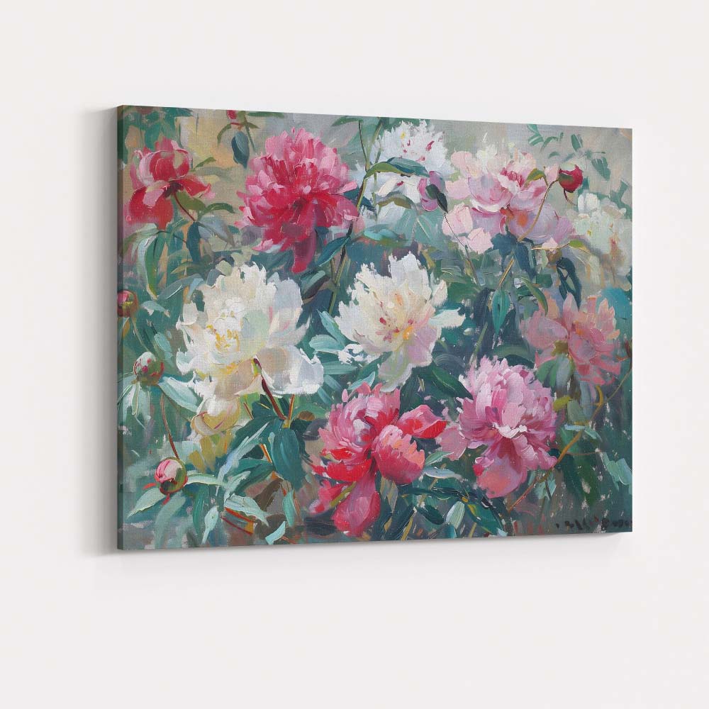 Romantic Pink White Peony Floral Garden Impressionist Canvas Wall Art Print Decor Picture Ready to Hang
