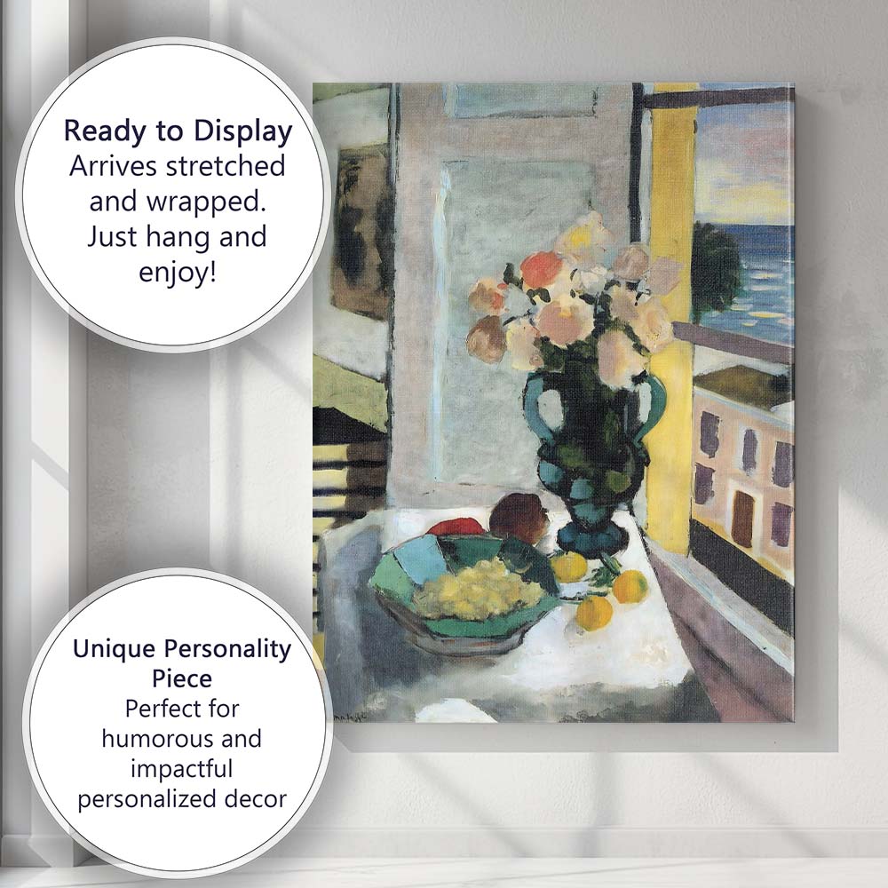 Impressionist Coastal Window Still Life Floral Vase Fruit Bowl Canvas Wall Art Print Decor Picture Ready to Hang