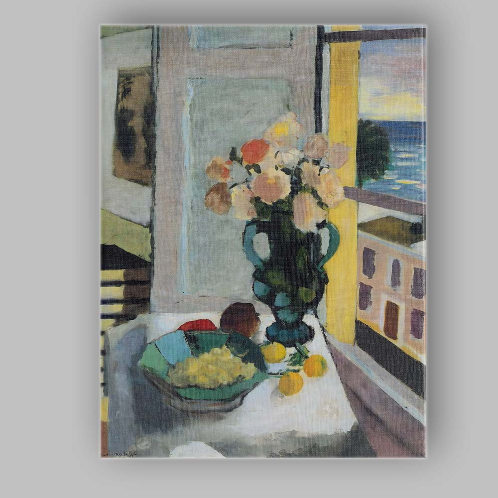 Impressionist Coastal Window Still Life Floral Vase Fruit Bowl Canvas Wall Art Print Decor Picture Ready to Hang