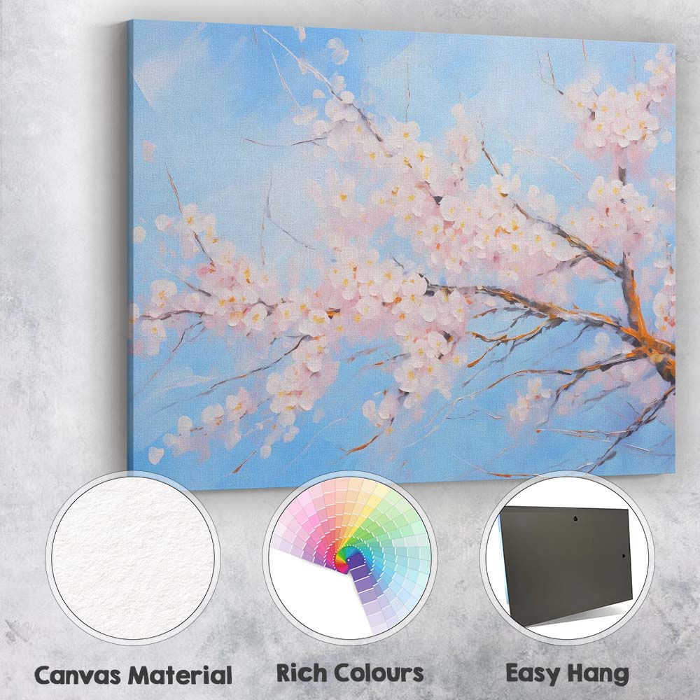Abstract Soft Pink Cherry Blossom Branch Spring Sky Canvas Wall Art Print Decor Picture Ready to Hang