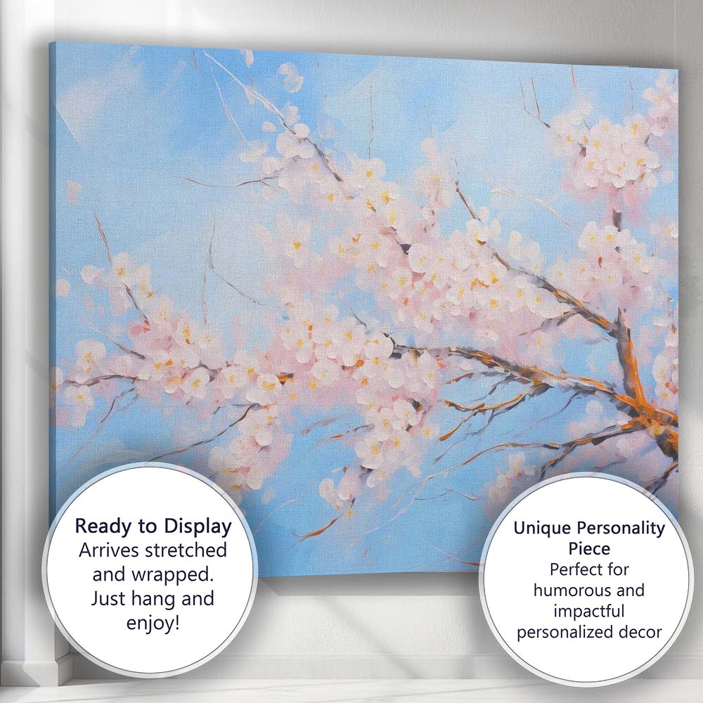 Abstract Soft Pink Cherry Blossom Branch Spring Sky Canvas Wall Art Print Decor Picture Ready to Hang
