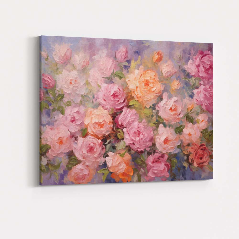 Romantic Blush Pink Rose Garden Impressionist Floral Canvas Wall Art Print Decor Picture Ready to Hang