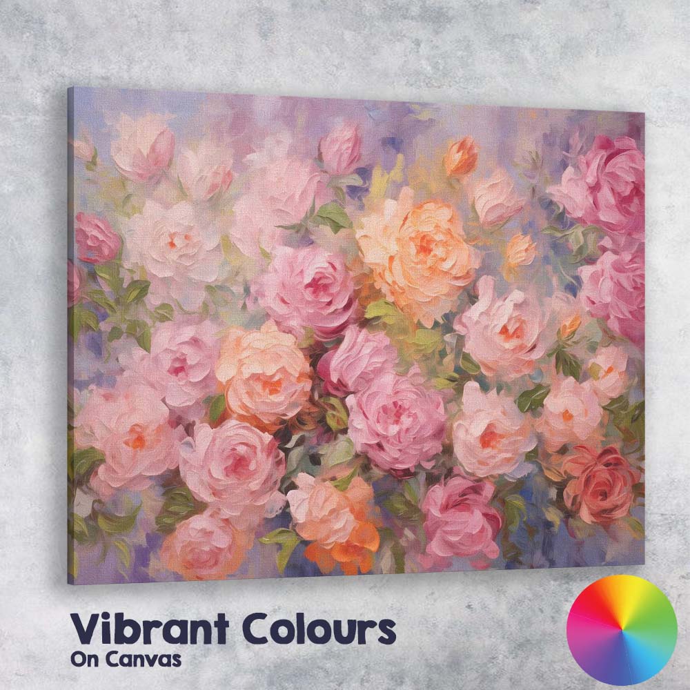 Romantic Blush Pink Rose Garden Impressionist Floral Canvas Wall Art Print Decor Picture Ready to Hang