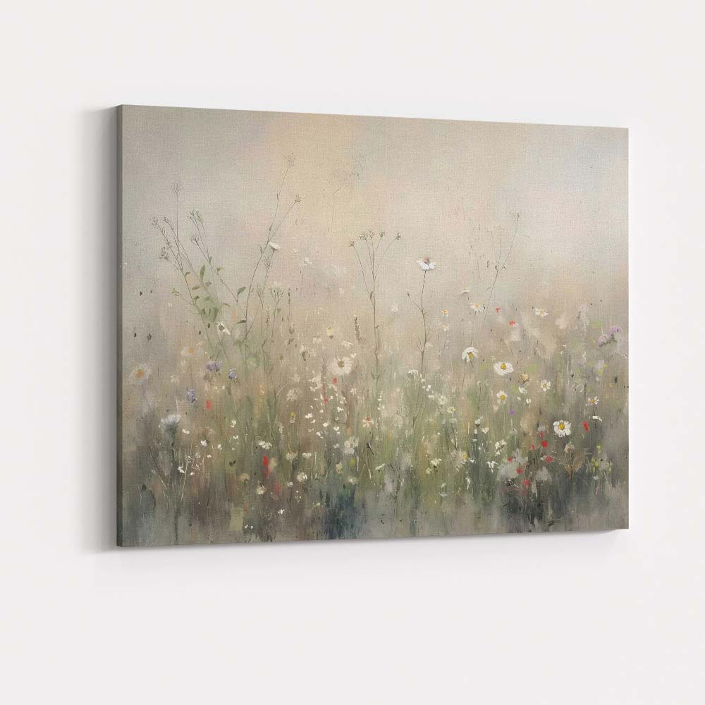 Delicate Wildflower Meadow Soft Neutral Botanical Canvas Wall Art Print Decor Picture Ready to Hang