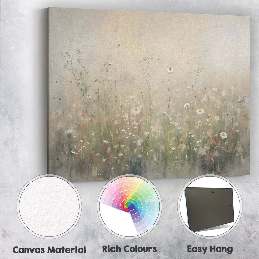 Delicate Wildflower Meadow Soft Neutral Botanical Canvas Wall Art Print Decor Picture Ready to Hang