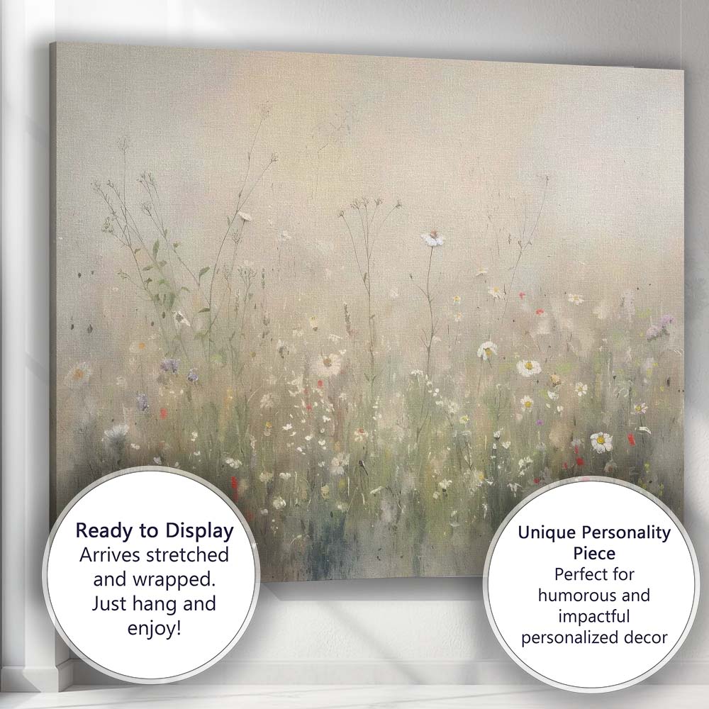 Delicate Wildflower Meadow Soft Neutral Botanical Canvas Wall Art Print Decor Picture Ready to Hang