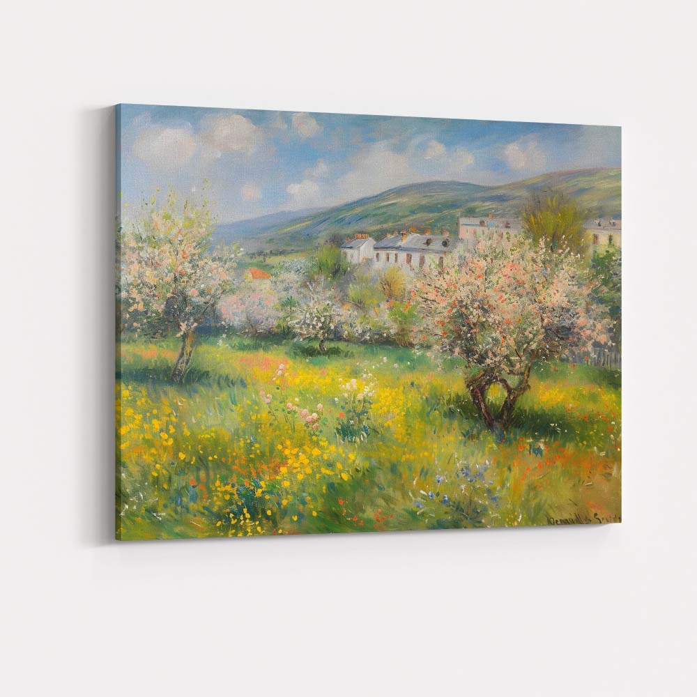 Impressionist Spring Blossom Orchard Country Village Landscape Canvas Wall Art Print Decor Picture Ready to Hang