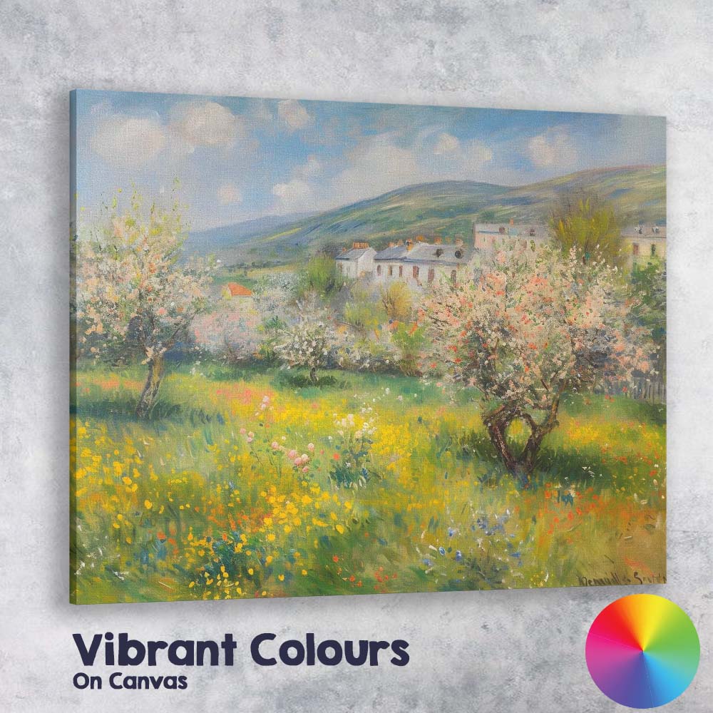 Impressionist Spring Blossom Orchard Country Village Landscape Canvas Wall Art Print Decor Picture Ready to Hang