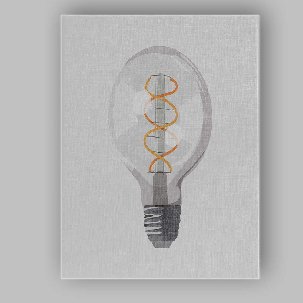 Grey Light Bulb Spiral Filament Illustration Canvas Wall Art Print Decor Picture Ready to Hang