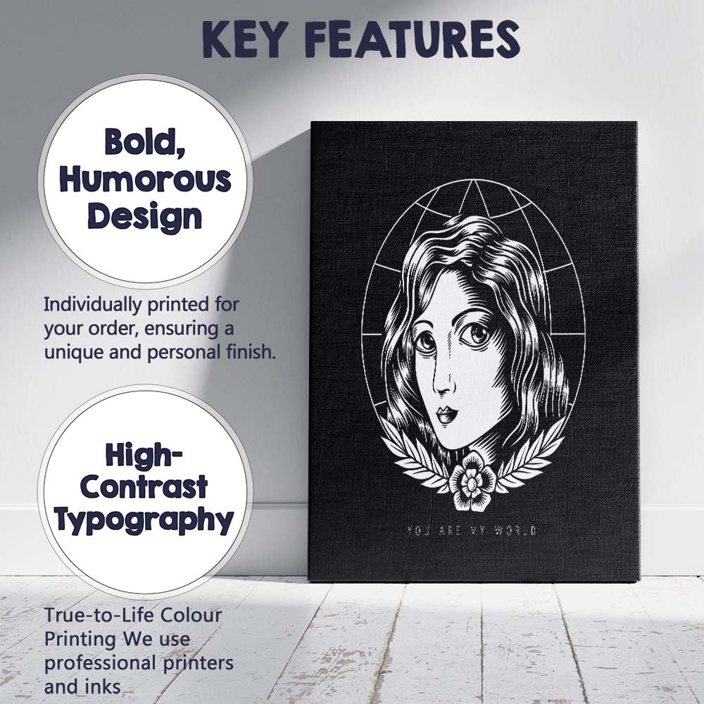 Black And White Woman Portrait Line Art Canvas Wall Art Print Decor Picture Ready to Hang