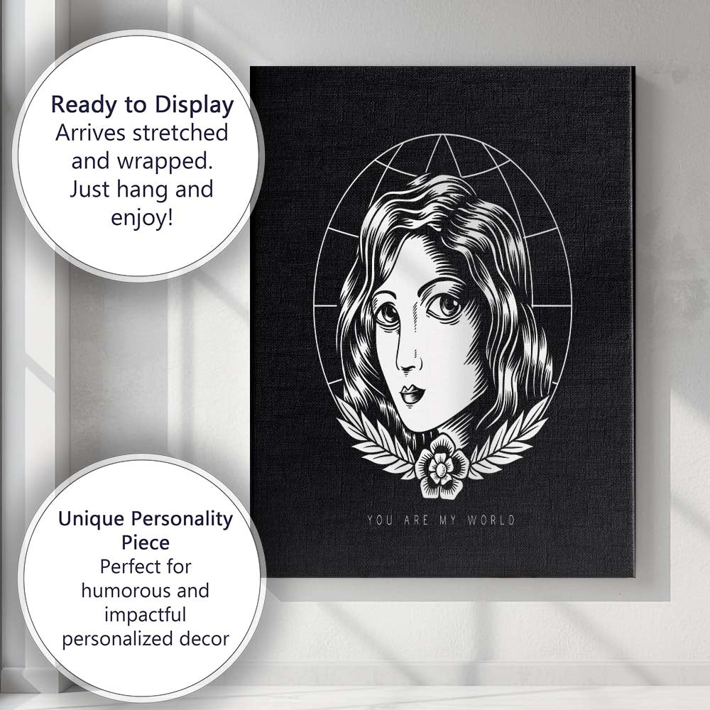Black And White Woman Portrait Line Art Canvas Wall Art Print Decor Picture Ready to Hang