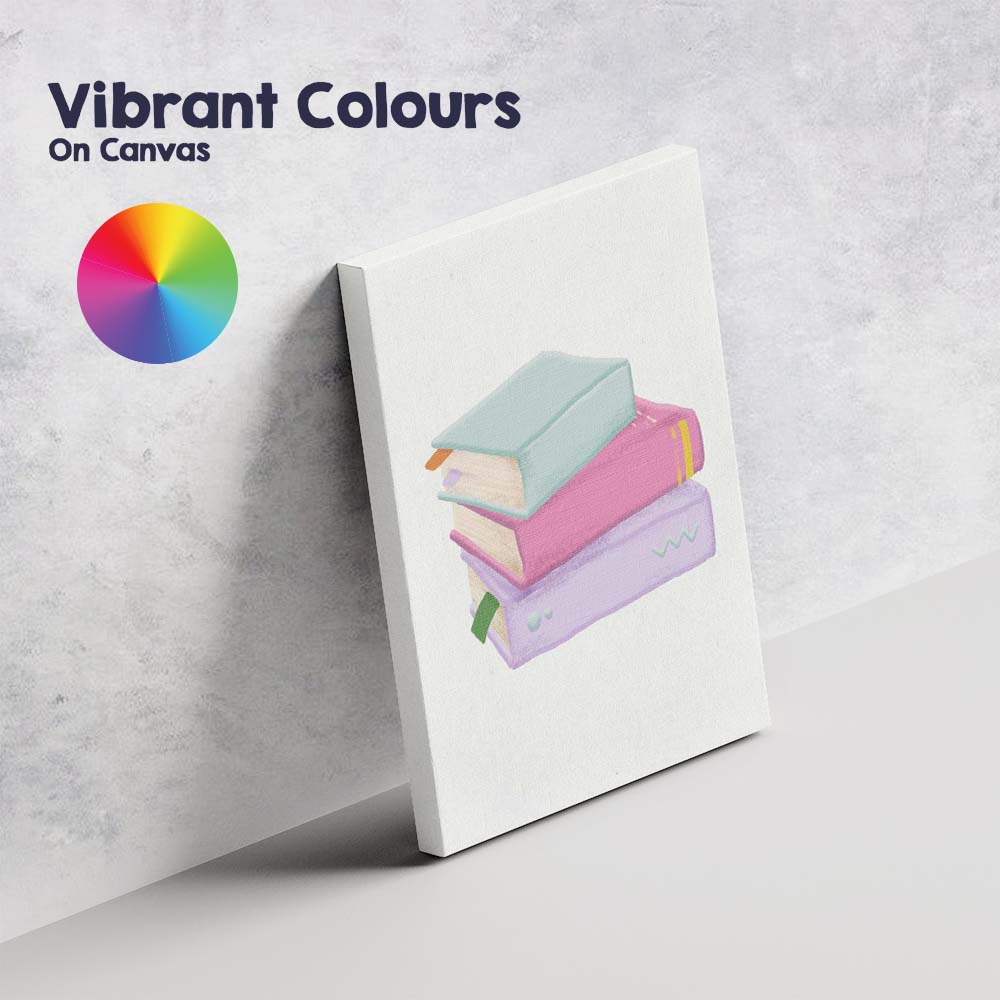 Pastel Stacked Books Watercolour Illustration Canvas Wall Art Print Decor Picture Ready to Hang
