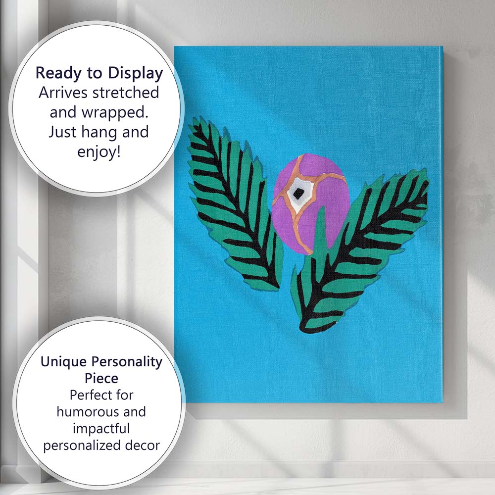 Blue Tropical Leaf And Purple Flower Canvas Wall Art Print Decor Picture Ready to Hang
