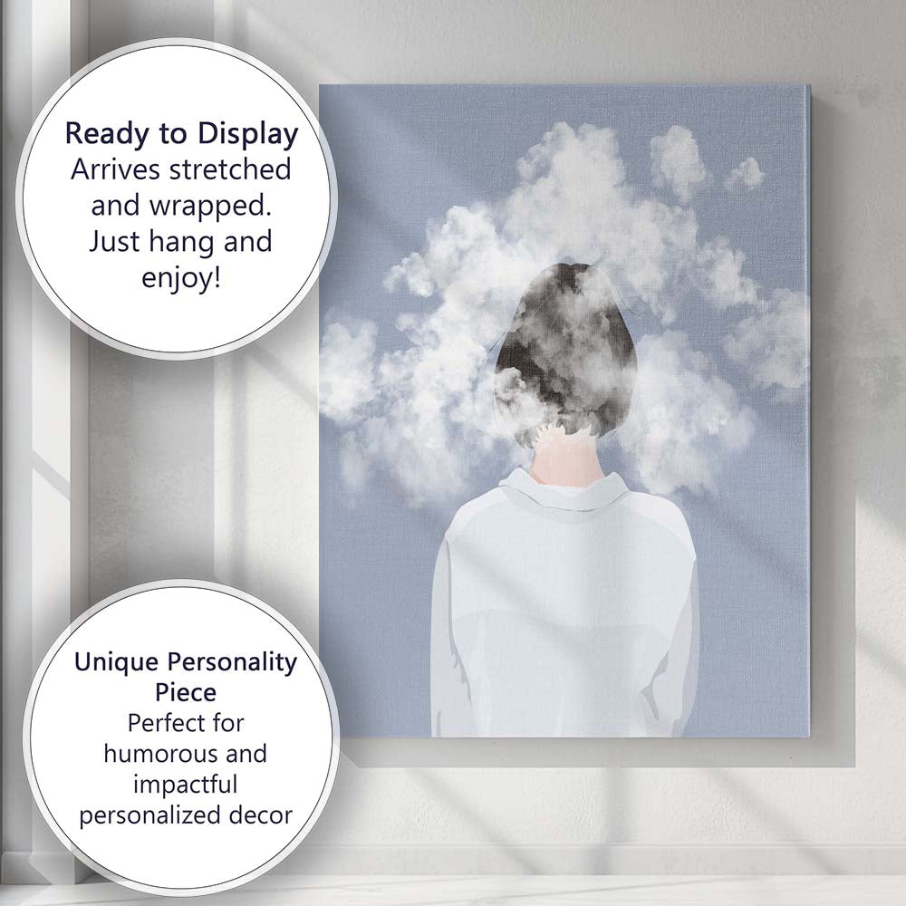 Cloud Head Woman Surreal Illustration Canvas Wall Art Print Decor Picture Ready to Hang