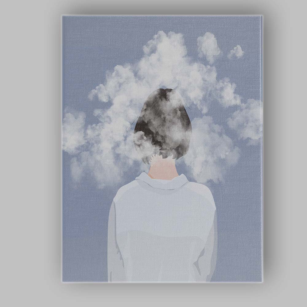 Cloud Head Woman Surreal Illustration Canvas Wall Art Print Decor Picture Ready to Hang