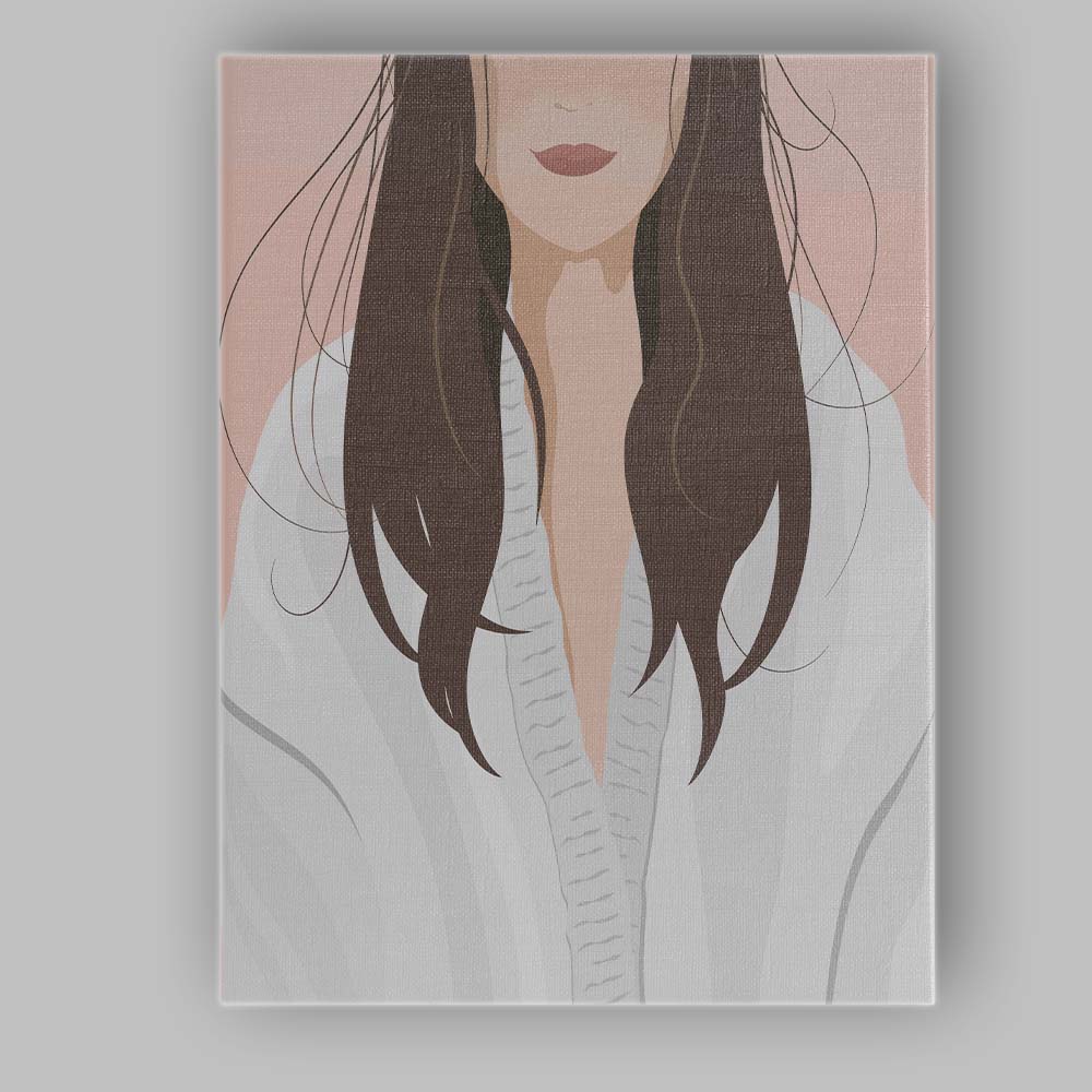 Dark Hair Woman Minimal Portrait Illustration Canvas Wall Art Print Decor Picture Ready to Hang
