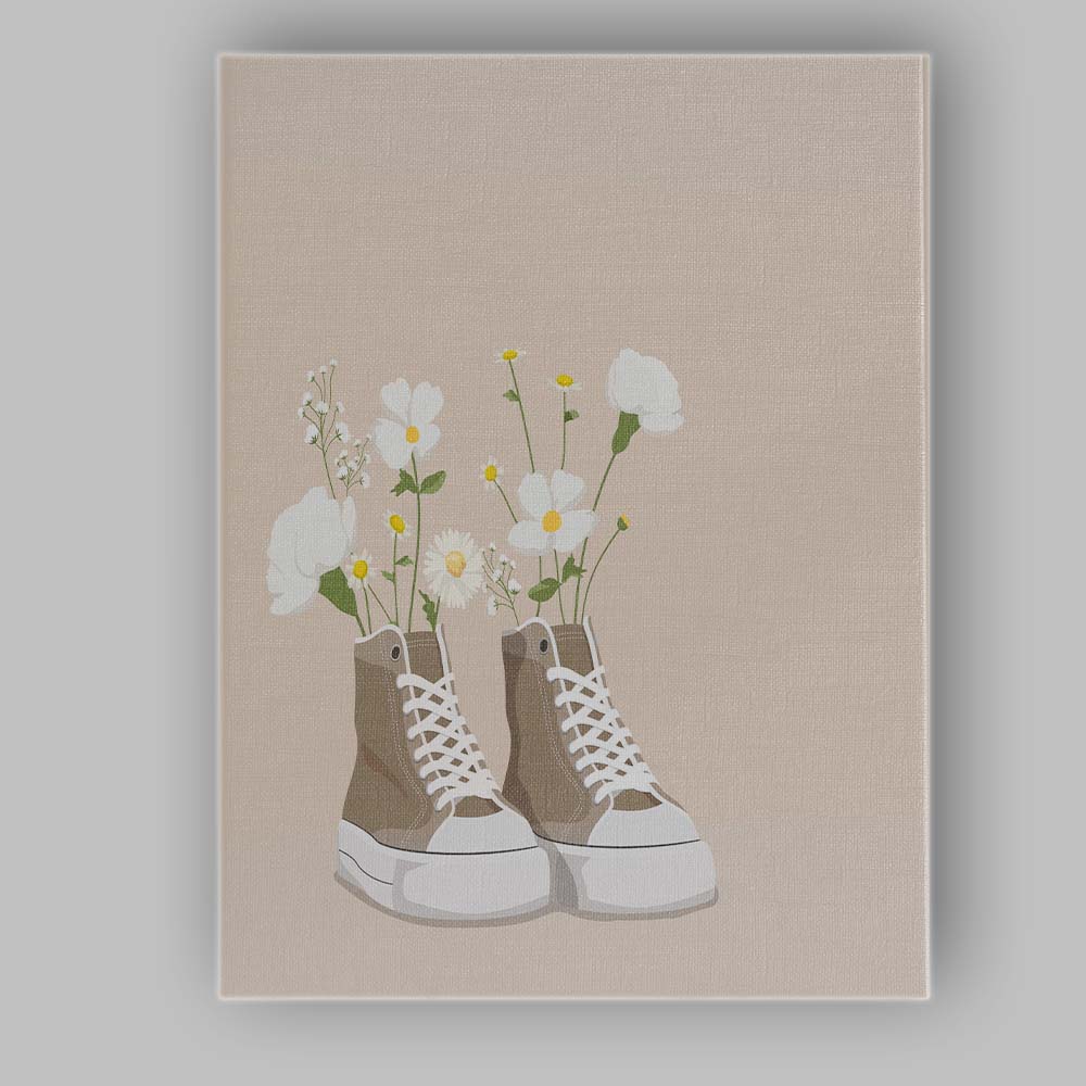 Beige Floral High Top Trainers Illustration Canvas Wall Art Print Decor Picture Ready to Hang