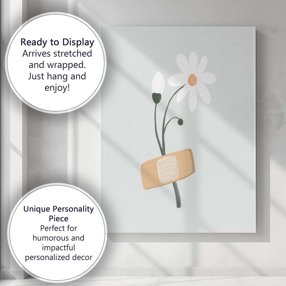 Bandaged Daisy Flower Minimal Illustration Canvas Wall Art Print Decor Picture Ready to Hang