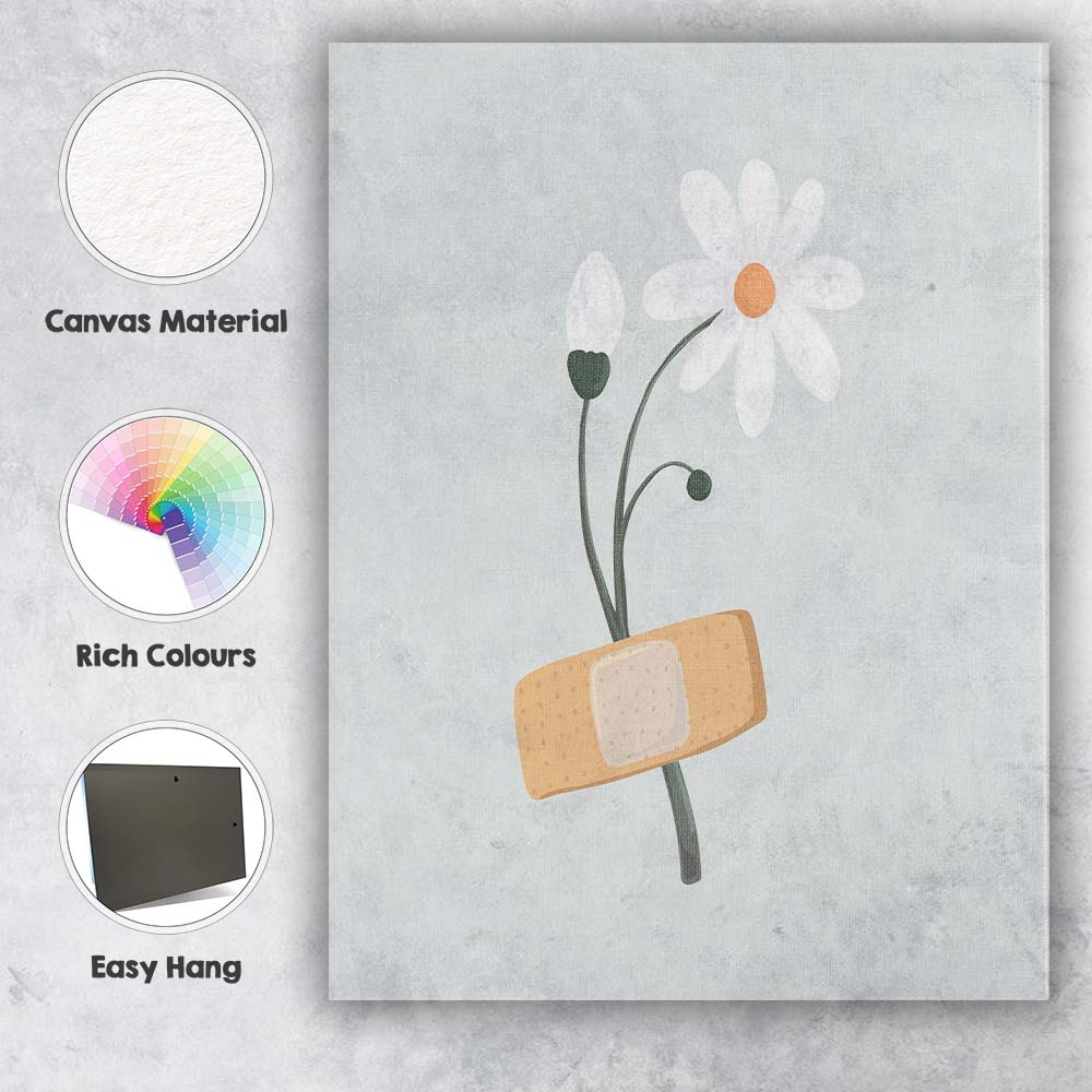 Bandaged Daisy Flower Minimal Illustration Canvas Wall Art Print Decor Picture Ready to Hang