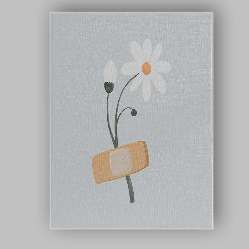 Bandaged Daisy Flower Minimal Illustration Canvas Wall Art Print Decor Picture Ready to Hang