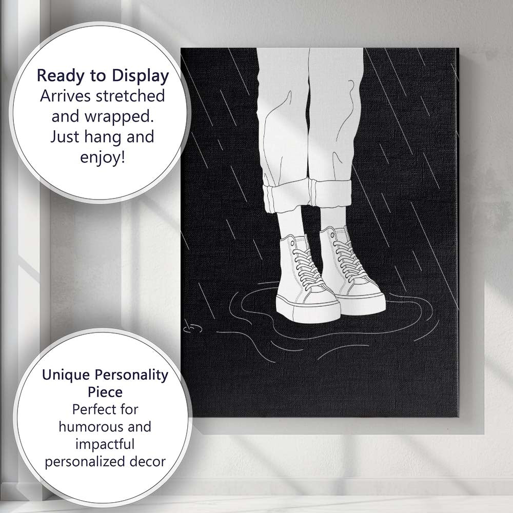 Black Rainy Trainers Line Art Illustration Canvas Wall Art Print Decor Picture Ready to Hang