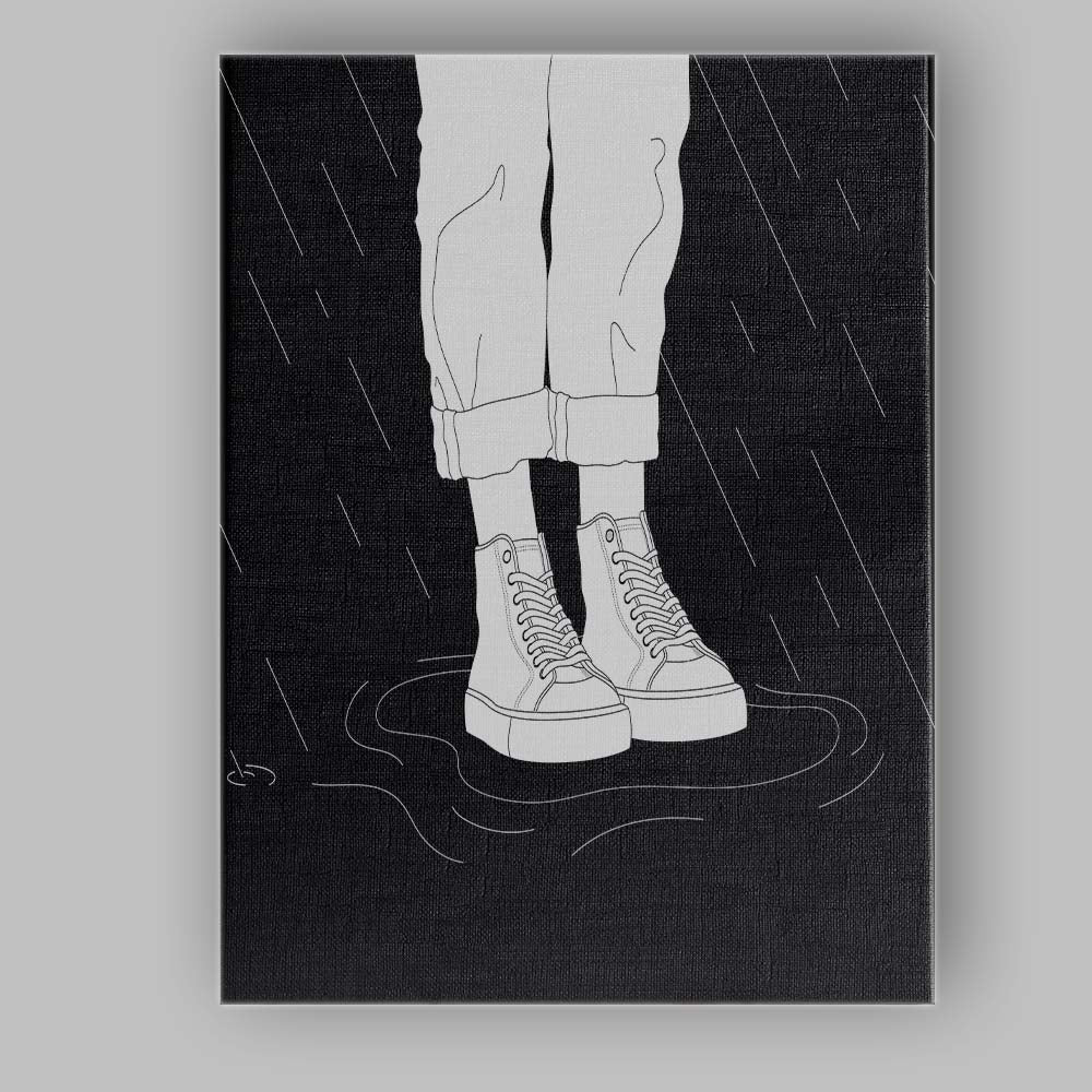 Black Rainy Trainers Line Art Illustration Canvas Wall Art Print Decor Picture Ready to Hang