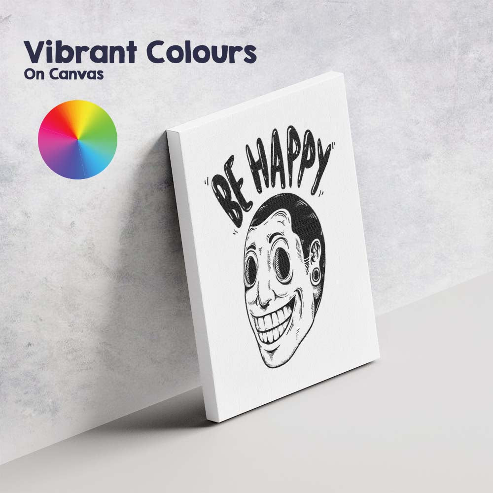 Be Happy Smiling Face Illustration Canvas Wall Art Print Decor Picture Ready to Hang