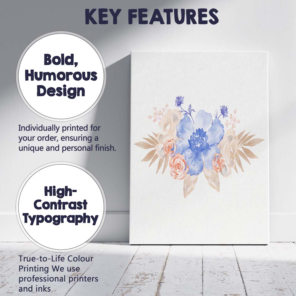 Blue Peach Floral Watercolour Spray Canvas Wall Art Print Decor Picture Ready to Hang