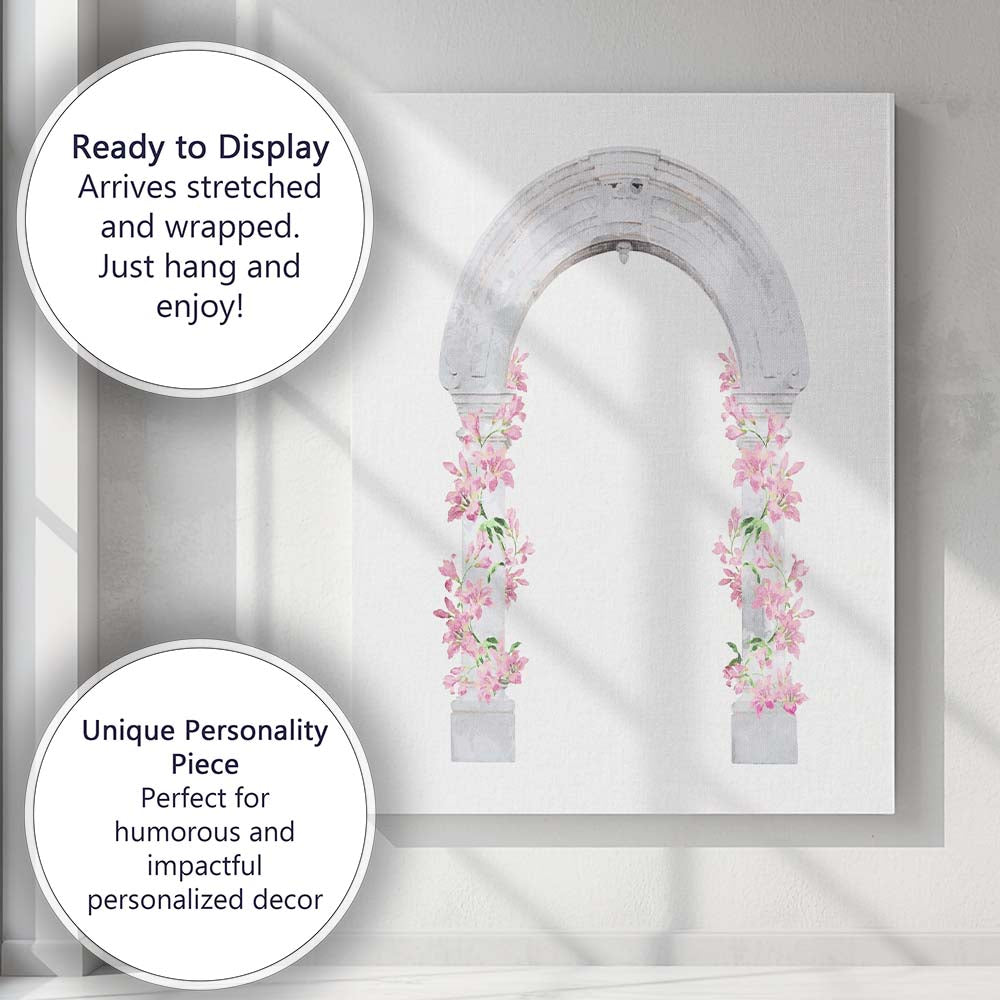 Pink Floral Stone Archway Canvas Wall Art Print Decor Picture Ready to Hang