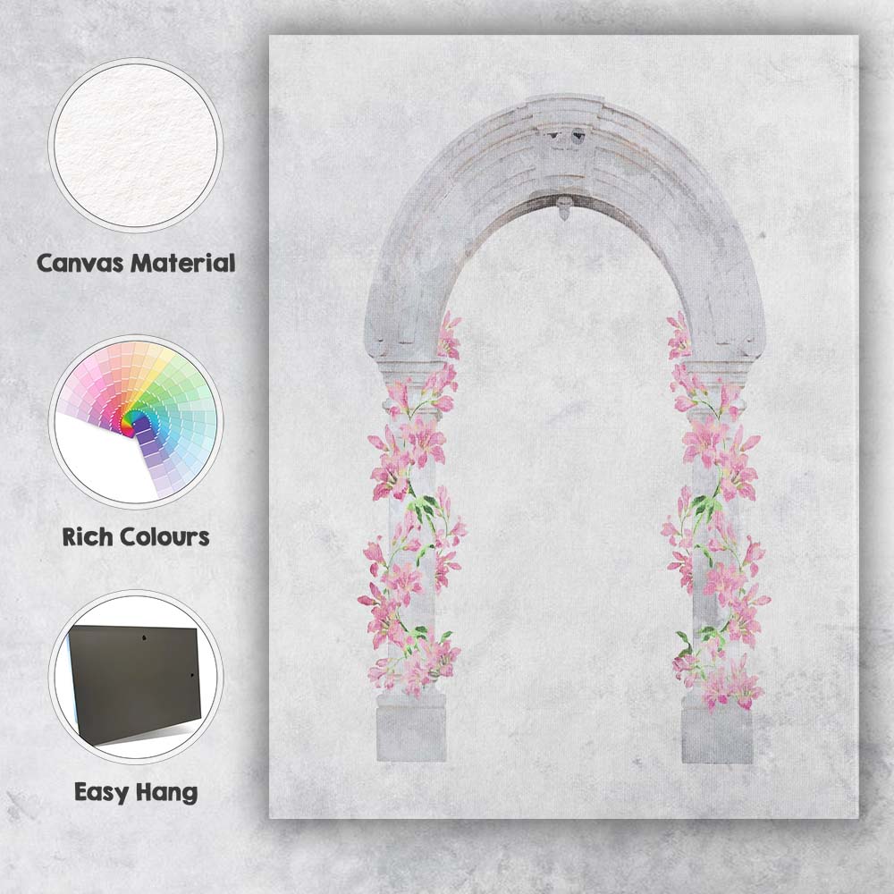 Pink Floral Stone Archway Canvas Wall Art Print Decor Picture Ready to Hang