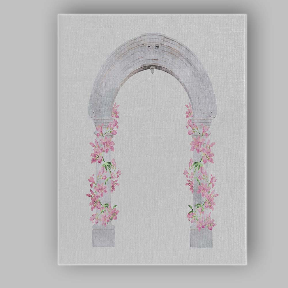 Pink Floral Stone Archway Canvas Wall Art Print Decor Picture Ready to Hang