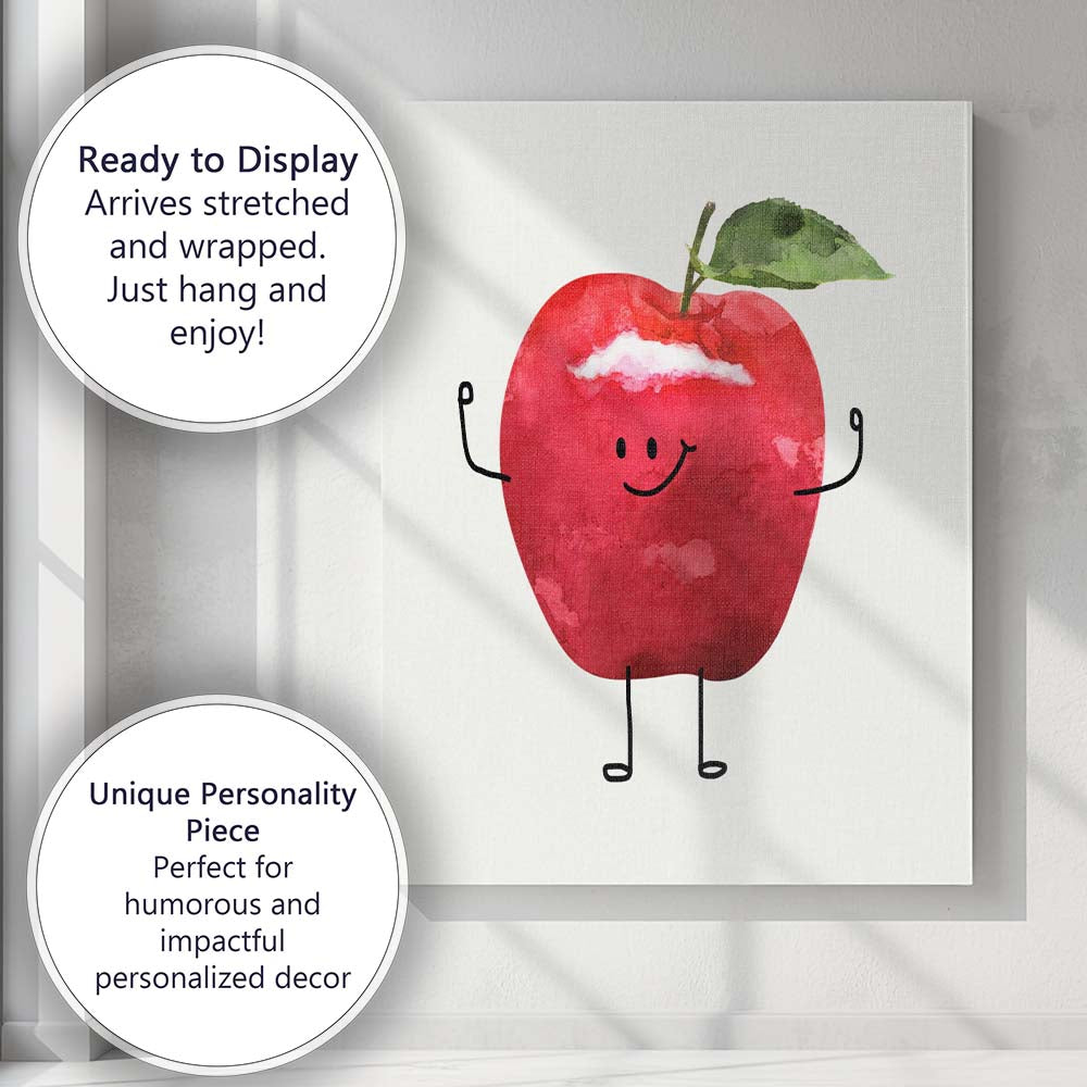 Cute Red Apple Character Canvas Wall Art Print Decor Picture Ready to Hang