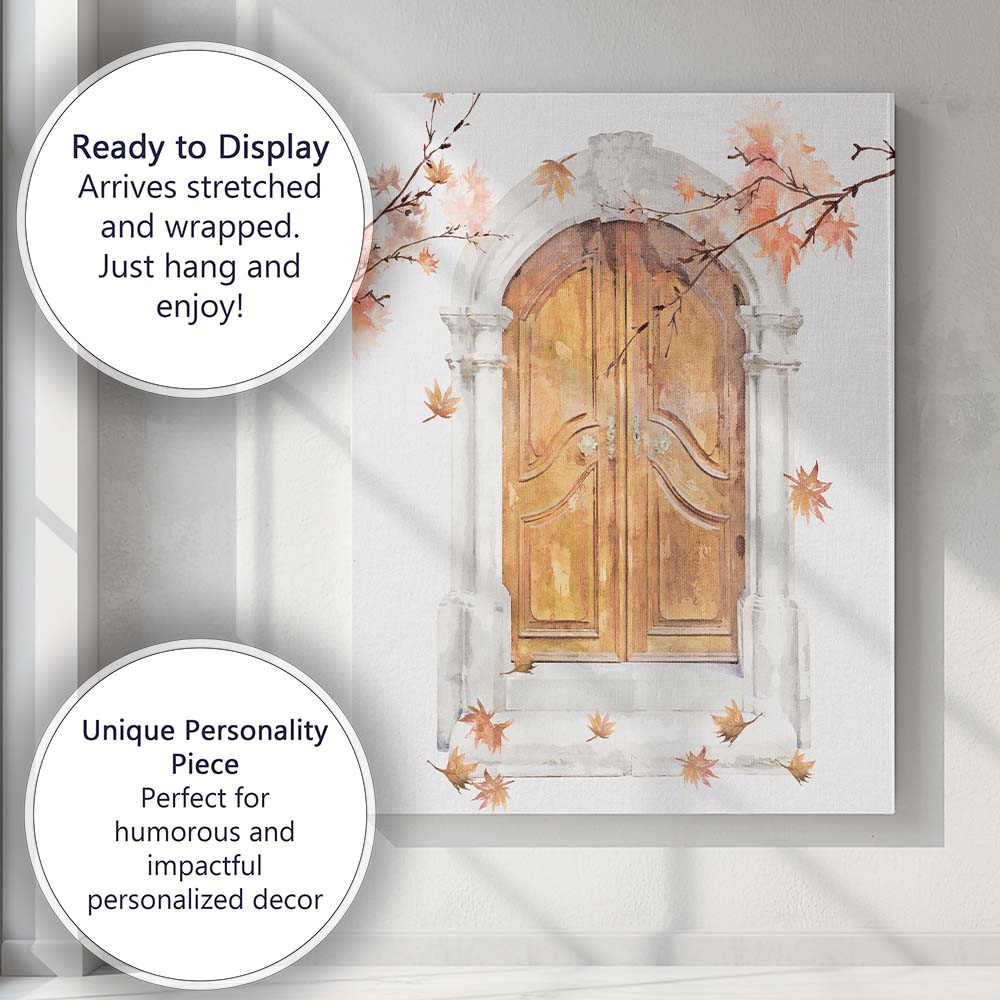 Autumn Wooden Door Archway Canvas Wall Art Print Decor Picture Ready to Hang