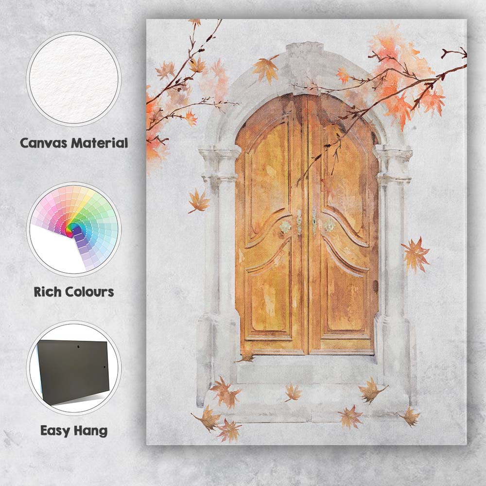 Autumn Wooden Door Archway Canvas Wall Art Print Decor Picture Ready to Hang